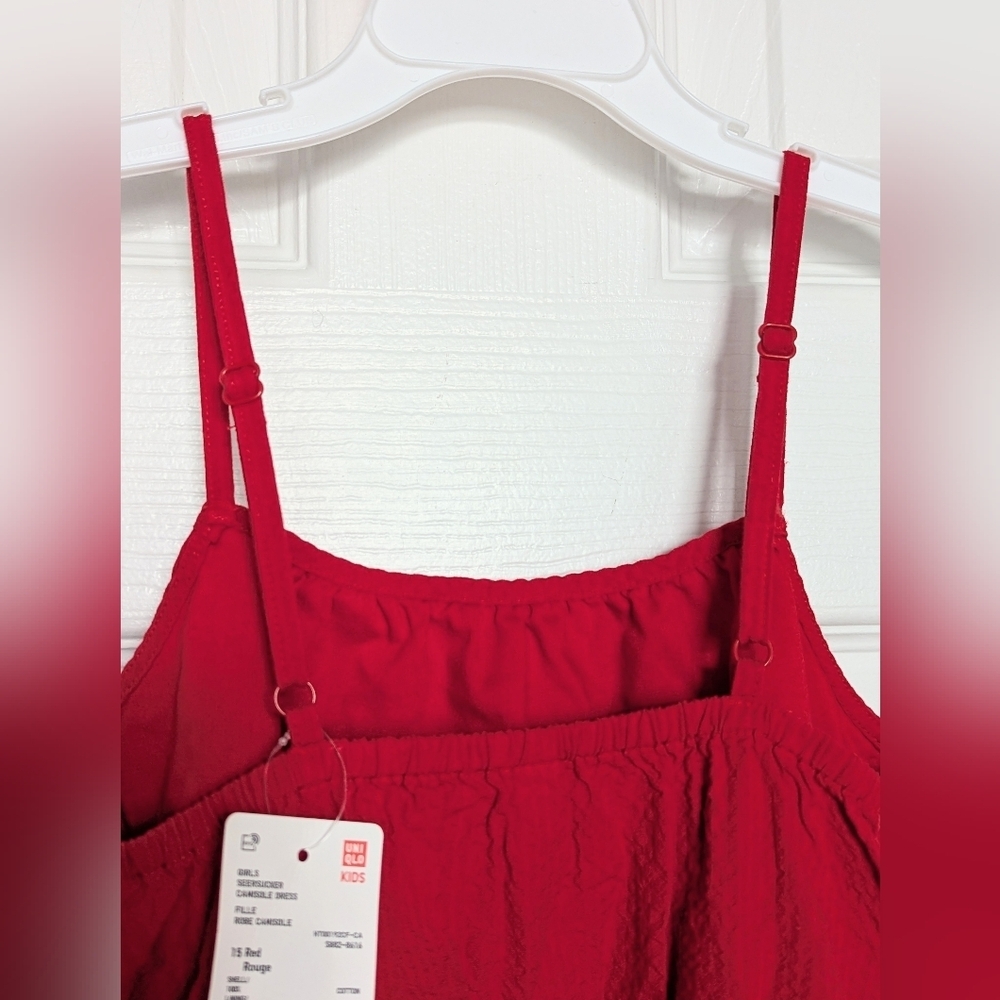 NWT Uniqlo Girls' (Size 7-8) Red Lightweight Seersucker Camisole Dress/Sundress - Picture 5 of 15
